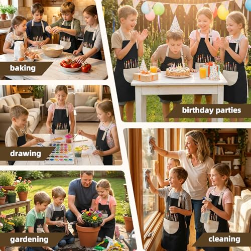 VZZNN 12 Pack Kids Art Smock,Waterproof Kids Painting Apron with Pocket for Art Crafts Painting Cooking Activities - color: Black