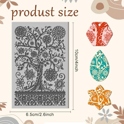 CHGCRAFT Flowers Tree Mandala Clay Texture Mat Polymer Clay Molds DIY Clay Texture Tools for Clay Pottery Earring Jewelry Making Stamp Engraving Machines, Tree, 3.9x2.6x0.1inch - style: Tree