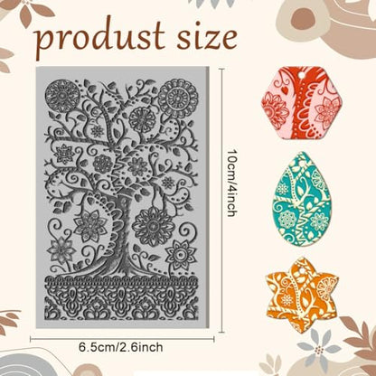 CHGCRAFT Flowers Tree Mandala Clay Texture Mat Polymer Clay Molds DIY Clay Texture Tools for Clay Pottery Earring Jewelry Making Stamp Engraving Machines, Tree, 3.9x2.6x0.1inch - style: Tree