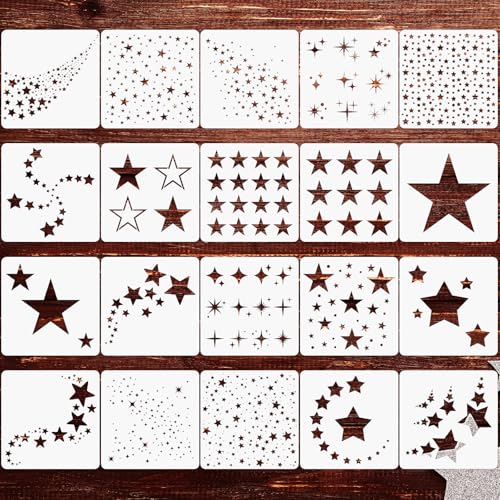 Junkin 20 Pcs Stencil for Painting Stencil Reusable DIY Drawing Template Motivational Art for Crafts Home Decor on Wood, Canvas, Paper, Fabric, Walls, Furniture(Star) - style: Star