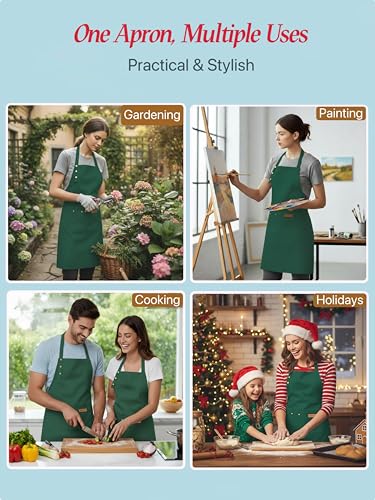 Kitchen Cooking Apron for Women Men Water-Resistant Artist Barista Baking Craft Catering Work Bib with Large Pockets - color: Green