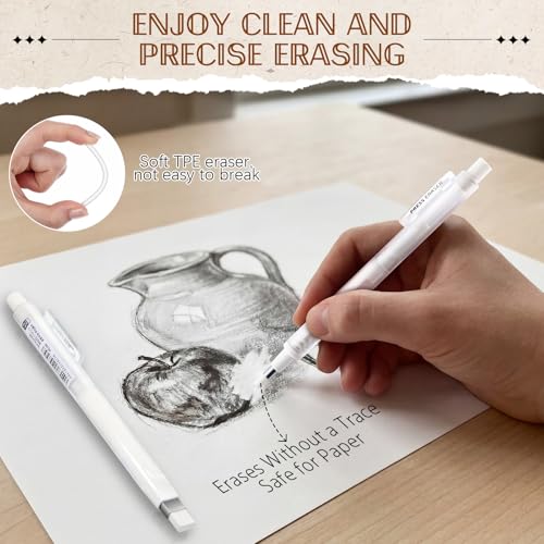4 Pack Mechanical Eraser Pen, 2.3mm Round & 2.5mm Rectangular Tips, Mechanical Eraser Pencil with 12 Refills, Pen-Style Erasers for Artists, Students & Professionals Drawing, Drafting, Art & Writing