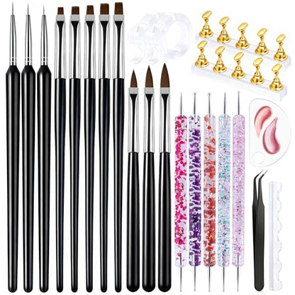 Artdone Nail Dotting Tools Art Brushes Kit With Nail Stand Gel Polish | Design Pen For Nail Drawing And Nail Paint Small Detail supplies - color: Nail dotting tool brushes and stands kit