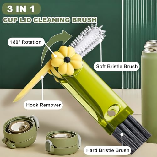 3 in 1 Cup Lid Cleaning Brush, Portable Cup Cleaner Brush, New Water Bottle Lid Cleaner Brush, Multifunctional Cleaning Brush - Home Kitchen Cleaning Tools for Tight Spaces & Bottle Gaps, 3 PCS - color: Grey Green Blue-a