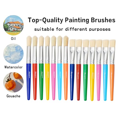 Kids Paint Brushes Set, 28 Pack Non-Toxic Washable Round & Flat Art Brushes for Children Ages 3-8, Ideal for Classroom & Party Activities - size: 28PCS