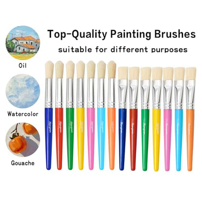 Kids Paint Brushes Set, 28 Pack Non-Toxic Washable Round & Flat Art Brushes for Children Ages 3-8, Ideal for Classroom & Party Activities - size: 28PCS
