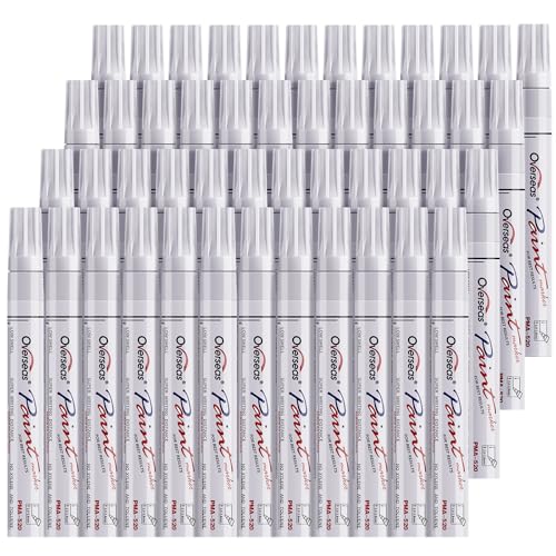 Overseas 48 White Paint Pens, Oil Based Permanent Markers Set - Quick Drying, Waterproof, Fade-Resistant, Medium Tip Paint Markers Bulk for Wood, Metal, Rock, Ceramic, Plastic, Canvas, Glass, Rubber - color: White