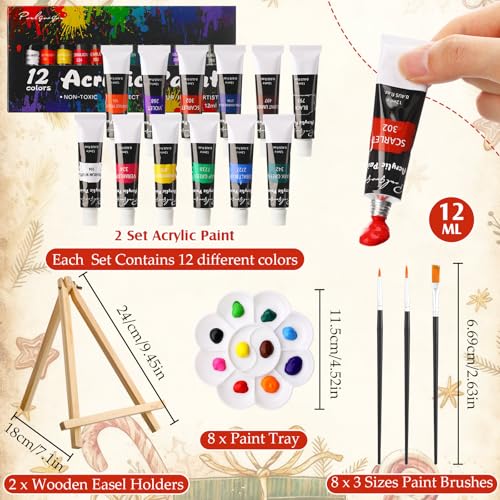 Cholemy 36 Pcs Paint and Sip Kit for Adults 8''x10'' Pre Drawn Canvas for Painting DIY Afro Acrylic Painting Kit Wood Easel Brushes Date Night Bulk for Summer 4th of July Party Gift(Christmas Gnomes) - style: Christmas Gnomes