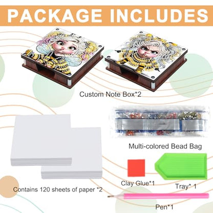 JISHSHAY 2 PCS Diamond Art Note Box Fairy Diamond Painting Note Pad Holder Elf Gem Painting Bee Gem Art Memo Boxes Mosaic Kits for Adults Embroidery Kit Memo Pad Holder, Contains 120 Sheets of Paper - color: Elf 3