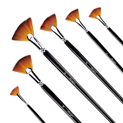Amagic Fan Brush Set- Artist Soft Anti-Shedding Nylon Hair Paint Brushes for Acrylic Watercolor Oil Painting - Long Wood Handle with Storage Case, Set of 6 - size: Fan