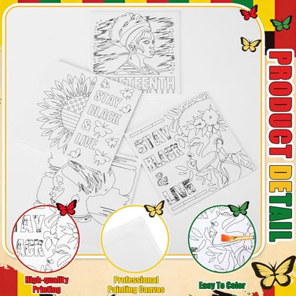 Honoson 6 Pcs 6 Inch Juneteenth Pre Drawn Outline Canvas Paint Kit with Pictures for Adults Paint Party Stretched Canvas for Art Boards Set for Adult Beginner - style: Juneteenth
