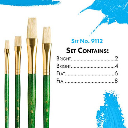 Princeton RealValue Brush Set, Natural, Green Handle, 4 Piece, 1 Count - style: Set-9112