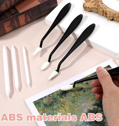27 Pcs Blending Stumps, Blending Sticks for Drawing & Paper Erasing Pen for Drawing with 2 Sizes 40 Replacement Sponge Wipes (Highlighting, Shadowing, Correcting)