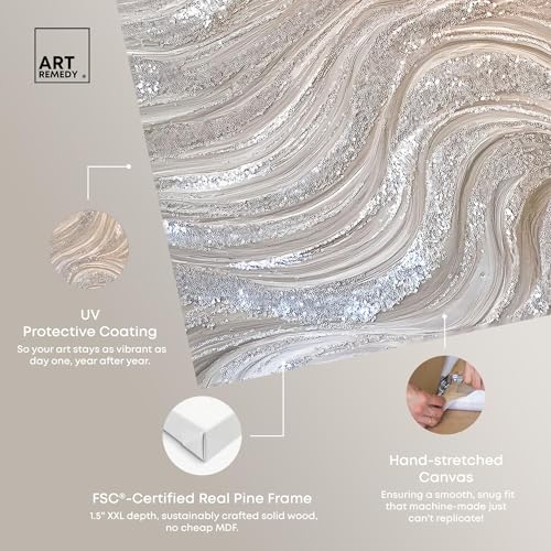 Art Remedy Silver Waves Set Canvas Set of 2 Earth Tone Abstract, Gallery Wrapped, 12 x 12 - color: Gallery Wrapped, size: 12" x 12"