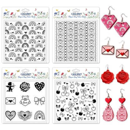 CHGCRAFT 4 Pcs Valentine's Day Love Rainbow Polymer Clay Texture Sheet Bow and Cherry Silicone Clays Texture Mat for Polymer Clay Making Earrings Jewelry DIY Crafts 5.5 × 5.5 Inch - style: Love Rainbow