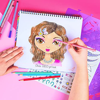 Fashion Angels Make-up & Hair Design Sketch Portfolio, Includes 40 Sketch Sheets, 4 Stencil Sheets & Stickers, Sketchbook for Beginners & Kids Ages 6+ - color: Make-up & Hair