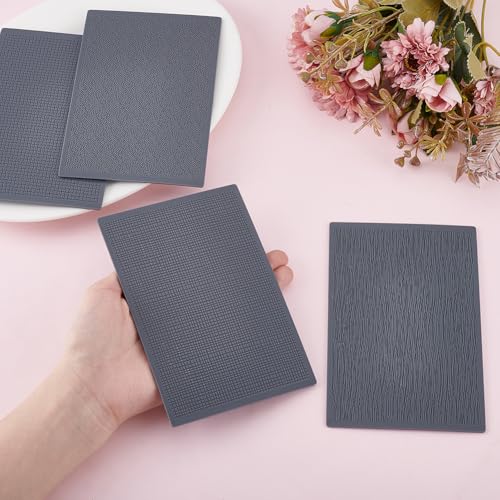 HOBBIESAY 4pcs Polymer Clay Texture Sheets Set Texture Sheets Polymer Clay Works with Polymer Clay Cutter Effect as Polymer Clay Texture Roller Plaid Stripe for DIY Clay Making