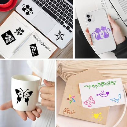 12 Temporary Tattoo Stencils,142 PCS Henna Stencils Reusable Tattoo Stencils for Face Body Art Painting for Women Men Adults Kids - color: 12 sheets, 142 pcs