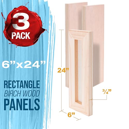 U.S. Art Supply 06" x 24" Unfinished Cradled Wood Panels for Painting, Studio 3/4" Deep (3 Pack) - Artist Depth Birch Wooden Wall Canvases - Mixed-Media Craft, Acrylic, Oil, Encaustic, Paint Pouring - size: 6" x 24"