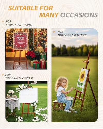 Foldable & Adjustable Art Easel Stand, Pine Wooden Easel Art Easels for Painting Adult Artist Easel Stand for Painting Easle Floor Standing,Large Easel Stand for Display Canvas Wedding,Walunut Easel - style: Walnut