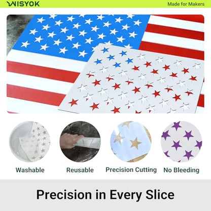 WISYOK 4Pcs American Flag 50 Star Stencil Templates, 4 Sizes American Flag Templates, Ideal for DIY Crafts Design, Independence Day Project, American Flag Projects