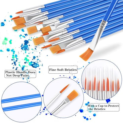 DECYOOL 60 Pcs Paint Brushes, Round Flat Small Brush Bulk for Painting | Shed-Free Nylon Bristles, Art Crafts School Projects, Flat Detail Painting, Crafts Face Painting - style: MIX(30Flat +30Round)