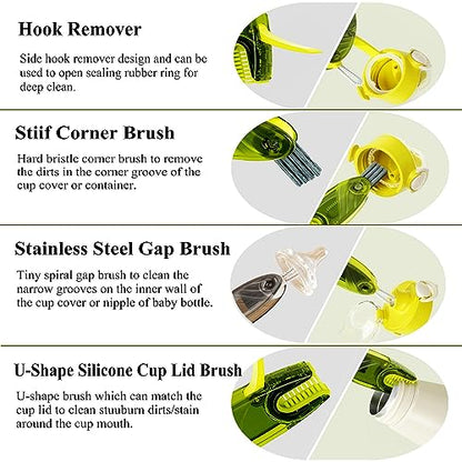 4 in 1 Cup Lid Cleaning Brush Set Multifunctional Bottle Brush Cleaner Tiny Bottle Cup Lid Brush Straw Cleaner Tools Mini Silicone Bottle Cup-Holder Cleaner with Hook Remover Blue & Grey - style: 1pc Blue 1pc Grey 4in1