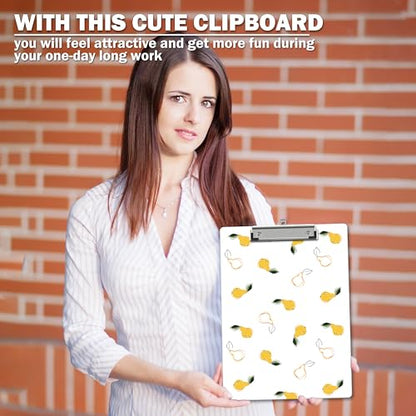 Cute Clipboard, Yellow Pear ClipBoards with Low Profile Clip for Teachers Nurses Students, Fashion ClipBoards Suitable for School Office, 12.6 x 9 Inch Size - C04 - style: Pear