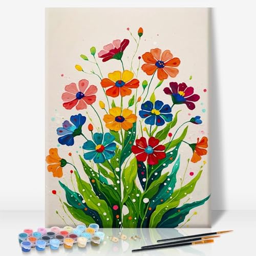 Camocin Framed Paint by Numbers Kit for Adults Beginner - Colorful Easy Flowers Paint by Number Canvas with Frame, Floral DIY Acrylic Painting Kit for Relaxing Home Wall Decor 12x16 Inch - color: Flower-03, size: 12x16 Inch