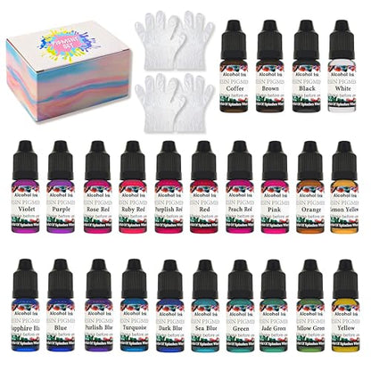 Alcohol Ink Set - 24 Colors Vibrant Colors High Concentrated Alcohol-Based Ink, Concentrated Epoxy Resin Paint Colour Dye Great for Resin Petri Dish, Coaster, Painting -10ml Each