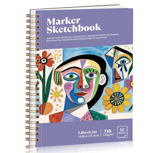 Prudiut Marker Paper Sketchbook 5.8x8.3 in, 120Gsm Acid Free Spiral Binding 1 Pack, Anti Bleed Double Sided Drawing Pad for Beginners Artists Gift, Multi Media Art Supplies Portfolio Book - size: 5.8×8.3 Inch (1 Pack)