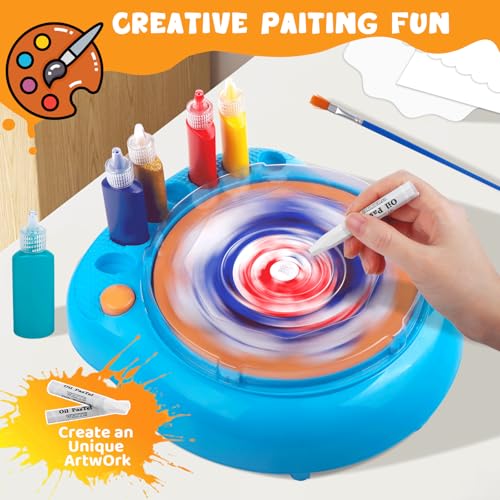 Spin Art Machine for Kids, Paint Spinner Arts & Crafts Kit for Ages 4-12 | Mess-Free Motorized Spinner With Splash Guard; 7 Washable Paints & 36 Art Boards Make A Unique Design Every Spin - color: Blue