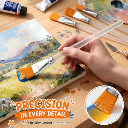 20 PCS Flat Paint Brushes, 1 Inch Acrylic Paint Brushes with Frosted Clear Acrylic Handles, Large Paint Brush Set for Acrylic, Oil, Watercolor, Gouache, Body Painting, Crafts, Rock Painting