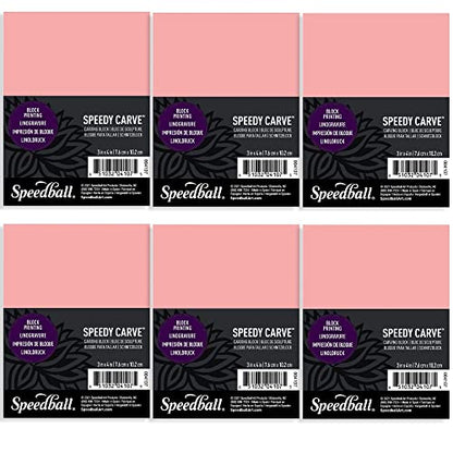 Speedball 3 in. x 4 in. Speedy-Carve Linocut Block (6-Pack) - Premium Pink Rubber Linoleum Carving Blocks for Printmaking, Printing, and Stamp Making - size: 6-Pack