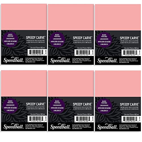 Speedball 3 in. x 4 in. Speedy-Carve Linocut Block (6-Pack) - Premium Pink Rubber Linoleum Carving Blocks for Printmaking, Printing, and Stamp Making - size: 6-Pack