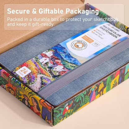 Watercolor Sketchbook A5 (8.3" x 5.8"), 24 Sheets 100% Cotton Hot Press 300GSM 140LB, Refillable Paper with Dual-Sided Consistent Texture, for Watercolor, Gouache, Acrylic & Mixed Media - color: Dark Brown
