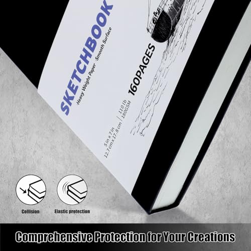Hardcover Sketch Book, 110lb/180GSM Sketchbook for Drawing Painting, 160 Pages/80 Sheets Sketch Pad, 5×7 in Drawing Book Art Supplies for Teens, Adults, Artists - size: 5×7 Inch (1 Pack)