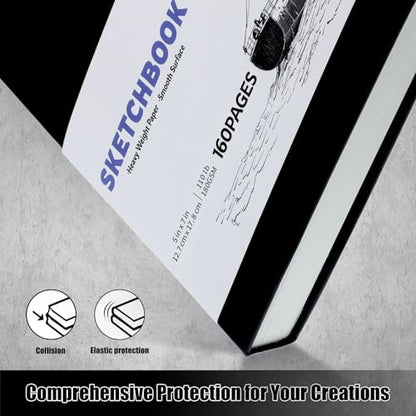 Hardcover Sketch Book, 110lb/180GSM Sketchbook for Drawing Painting, 160 Pages/80 Sheets Sketch Pad, 5×7 in Drawing Book Art Supplies for Teens, Adults, Artists - size: 5×7 Inch (1 Pack)