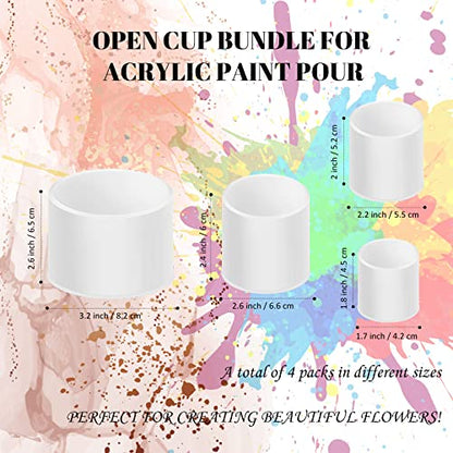 4 Pcs Open Cup Bundle for Acrylic Paint Pour Silicone Leaky Floating Open Cups Acrylic Paint Pouring for DIY Resin, White