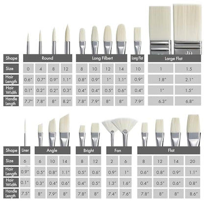 ARTIFY 24 Pieces Synthetic Hog Bristle Paint Brush Set – Expert Series Nylon Brushes for Acrylic, Oil Painting– No Shedding, Canvas Roll Case & Palette Knife, Artist Gifts Art Supplies - color: Brown- Synthetic Hog Bristle