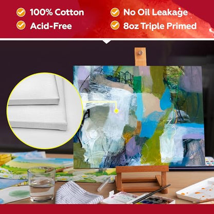 Stretched Canvas for Painting,10Pack 8X10 Inch Stretched White Blank Canvas,8 Oz Triple Primed 5/8" Profile Stretched Canvases,100% Cotton,Canvas for Painting, for Acrylics, Oils - style: 10 PACK 8X10