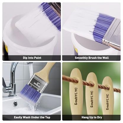 Paint Brushes - 4 Pack, 2" Flat Brushes, Paint Brush Set, Wood Paint Brushes for Walls, Stain & All Oil Paints - Home Improvement - Interior & Exterior Use - color: 4 Pack