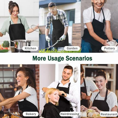 4 Packs Black Waterproof Apron, Adjustable Apron with 2 Pocket for Men Women, Professional Waiter Chef Work Apron
