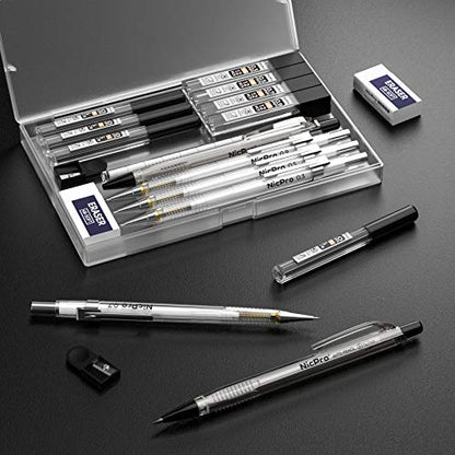 Nicpro 6PCS Art Mechanical Pencil Set, 4PCS Drafting Pencils 0.3 & 0.5 & 0.7 & 0.9 mm & 2PCS 2mm Lead Holder (4B 2B HB 2H) For Writing, Sketching Drawing With 12 Tube Lead Refills Erasers Case - style: 0.3 0.5 0.7 0.9 2.0