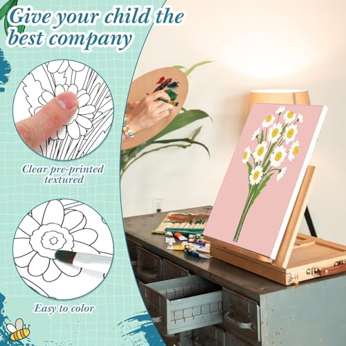 Engrowtic 12 Pcs 8 x 10'' Flower Pre Drawn Canvas to Paint Pre Printed Sketched Canvas for Adult Ladies Paint Art Party Favor Board Set for Craft(Cream Style) - style: Cream Style