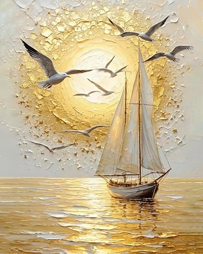 AuraDraw Sailboat DIY Paint by Numbers for Adults, Sail Boat Paint by Number for Beginners, DIY Painting by Number Kits Oil Paint Drawing Canvas Home Decor 16x20 Inch - color: TG002