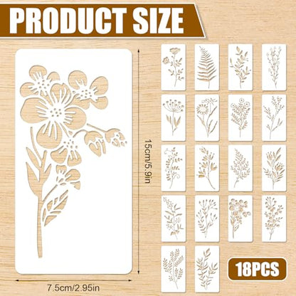 18 Sheet Flower Stencils for Painting, 5.9x2.95in Floral Stencils Reusable Leaf Vine Stencils Waterproof Wildflower Art Drawing Templates for DIY Crafts Wood Walls Canvas Home Decor