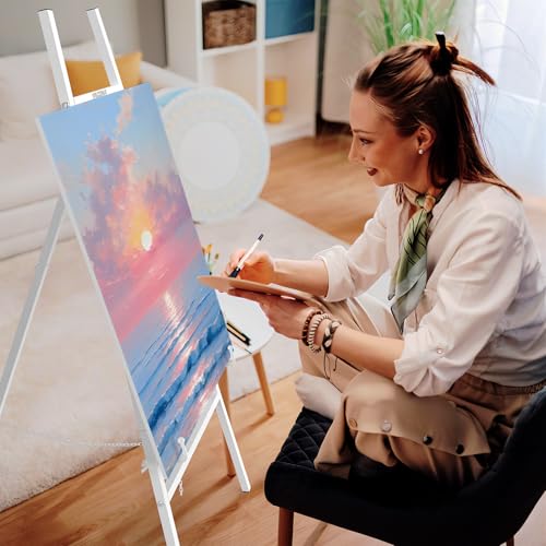 Easel Stand for Sign, Heavy Duty Metal Display Easel with Adjustable Chain, 4-Tier Height Art Easel for Painting, Wedding Sign, Posters & Commercial Display (White) - color: White