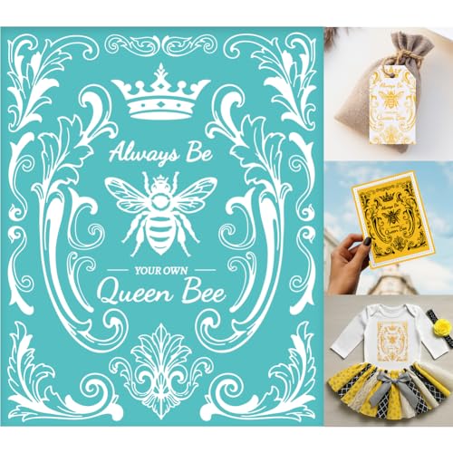 2 Sheets Queen BEE Silkscreen Stencil, European Style Painting Stencils Templates Reusable Self-Adhesive Silk Screen Printing for Wall Border Wood Fabric Home Craft Decor - style: Queen BEE