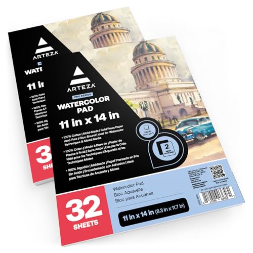 ARTEZA Watercolor Paper, Pack of 2, 32 Sheets Each, 11x14 Inches Watercolor Sketchbook, 140lb/300gsm, Cold Press, Acid Free Art Paper